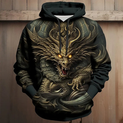 Men's Dragon Graphic 3D Hoodies Sweatshirts Cool Daily Long Sleeve Crew Neck Party Holiday Streetwear Fall Winter Tracksuit Coat