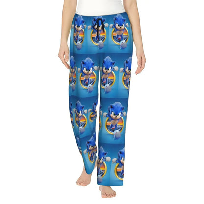 Custom Women Soniced Pajama Pants Printed Hedgehog Game Sleep Sleepwear Bottoms with Pockets