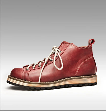 KOWM Cowhide Hiking Shoes Men's Walking Boot British Trekking Shoes Thick-Soled Cowhide High-Top Motorcycle Boots Ankle Sneakers