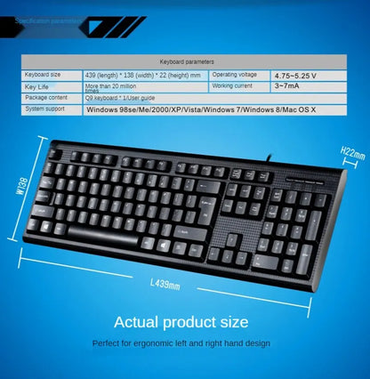 Q9 Einzeltastatur USB, quadratischer Anschluss, für Business, Büro und Zuhause, PS2-Rundanschluss, kabelgebunden, für Desktop-Computer