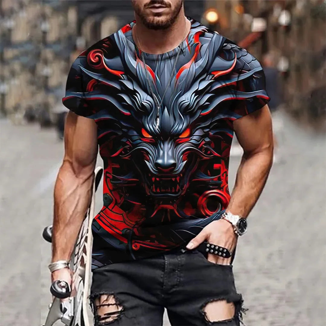 Summer New Men's O-neck T-shirt Flame Magic Dragon 3D Print Casual Breathable Lightweight Versatile Design Short Sleeve Menswear