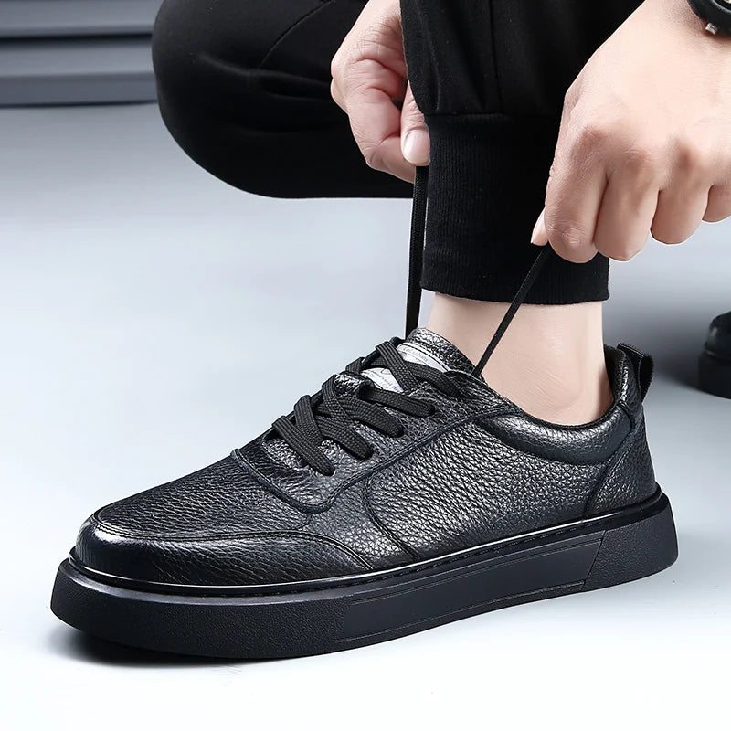 DIMANYU Sneakers da uomo in vera pelle - Nuove scarpe casual estive da uomo con plateau, allacciate, semplici, alla moda e traspiranti
