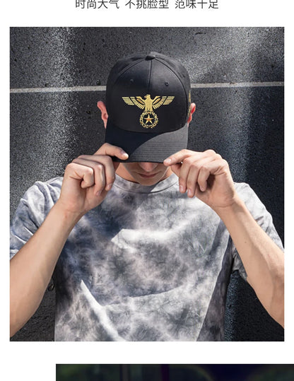 InlnDtor Embroidery High Top European and American Style Wide Brim Baseball Cap Casual Big Head Circumference Men's Cap
