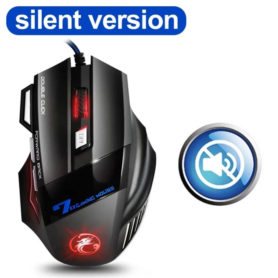 Trådbunden gamingmus för gamer, datormus med RGB-bakbelysning, ergonomisk och tyst mus med LED-belysning, 7 knappar, USB-mus för PC och stationär dator