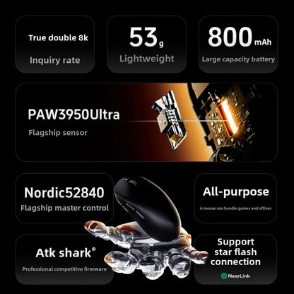 ATK Dragonfly A9 kabellose Bluetooth-Gaming-Maus, ergonomisches Design, schnelle Reaktion, PAW3950 Ultra, 800mAh, leicht, 8KHz, E-Sports