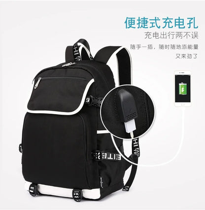 Mochila Fortnite de Grande Capacidade, Saco de Ombro Casual com Porta USB, Unissexo, Estilo Anime, para Estudantes, Nova Mala Escolar Elegante, Presente de Papelaria