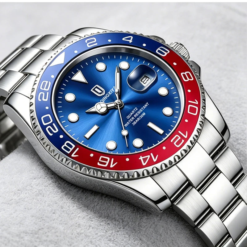 QINGXIYA Top Original Men Quartz Watches for Men Waterproof Calendar Stainless Steel Quartz Men Luxury Watch Luminous Wristwatch