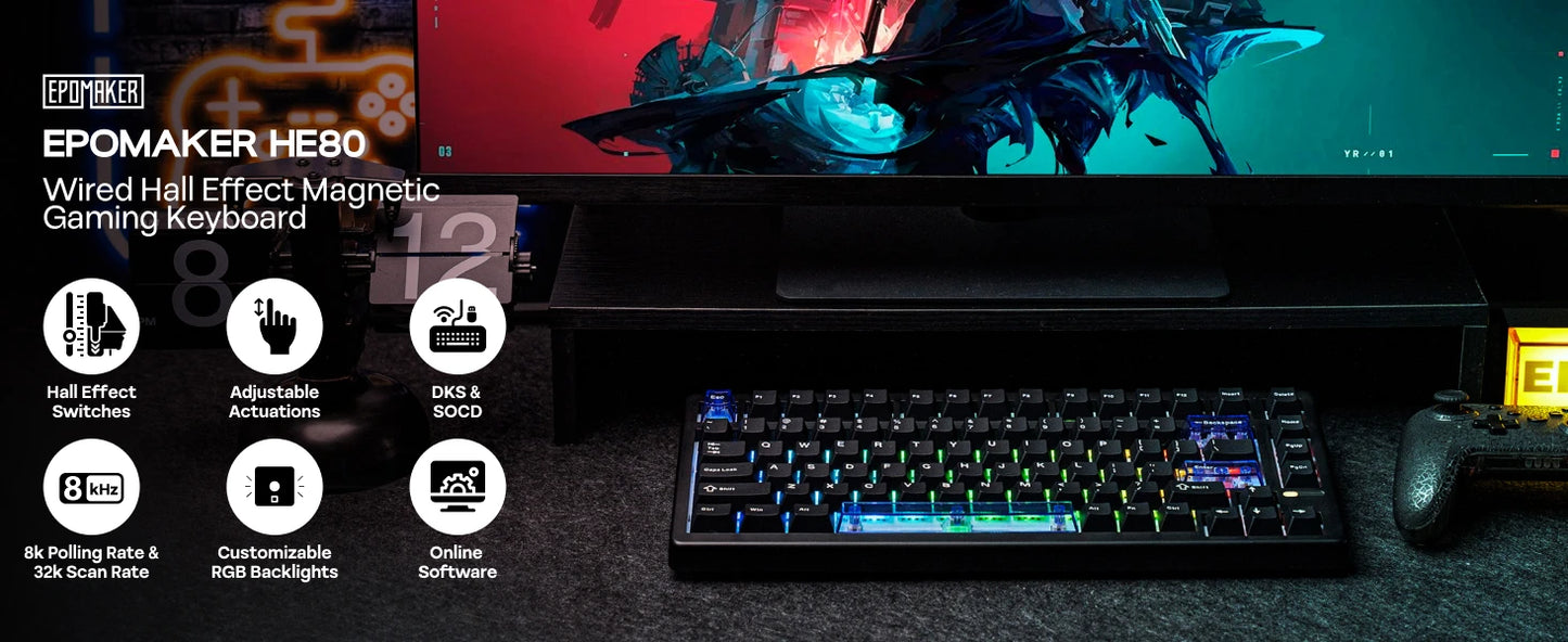 EPOMAKER HE80 75% US-QWERTY-Layout Hot-Swap Creamy Gasket kabelgebundene magnetische mechanische Tastatur mit Hall-Effekt, DKS SOCD für PC/Mac