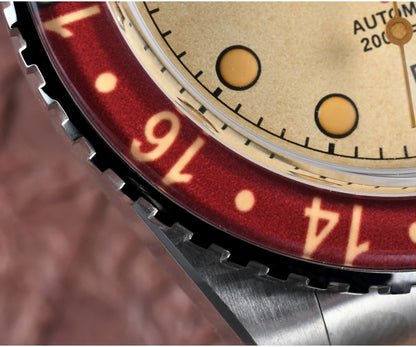 San Martin 40mm SN0005 Retro GMT NH34 Automatic Distressed Patina Dial Bi-color Sapphire Bezel Jubilee Mens Watches 20Bar Lume