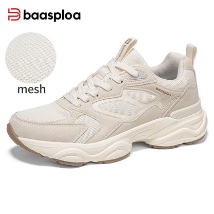 Baasploa Women's Walking Shoes Lightweight Mesh Breathable Sport Shoes Comfortable Soft Leather Casual Sneakers