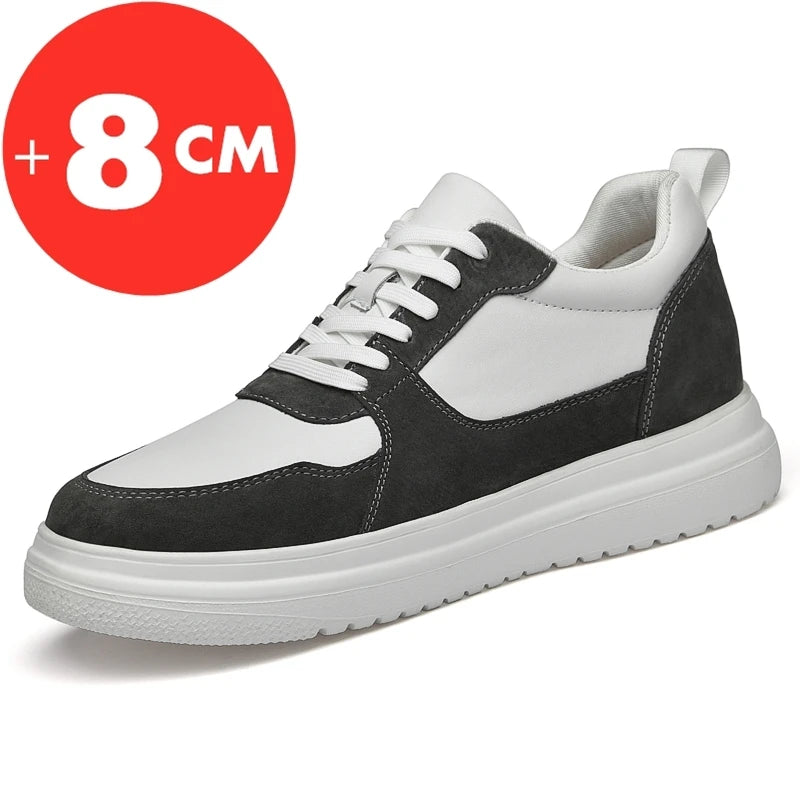 Big Size Lift Men Sneakers Elevator Shoes Heightening Height Increase Insole 7-8CM High Heels Shoes Genuine Leather Sport Shoes
