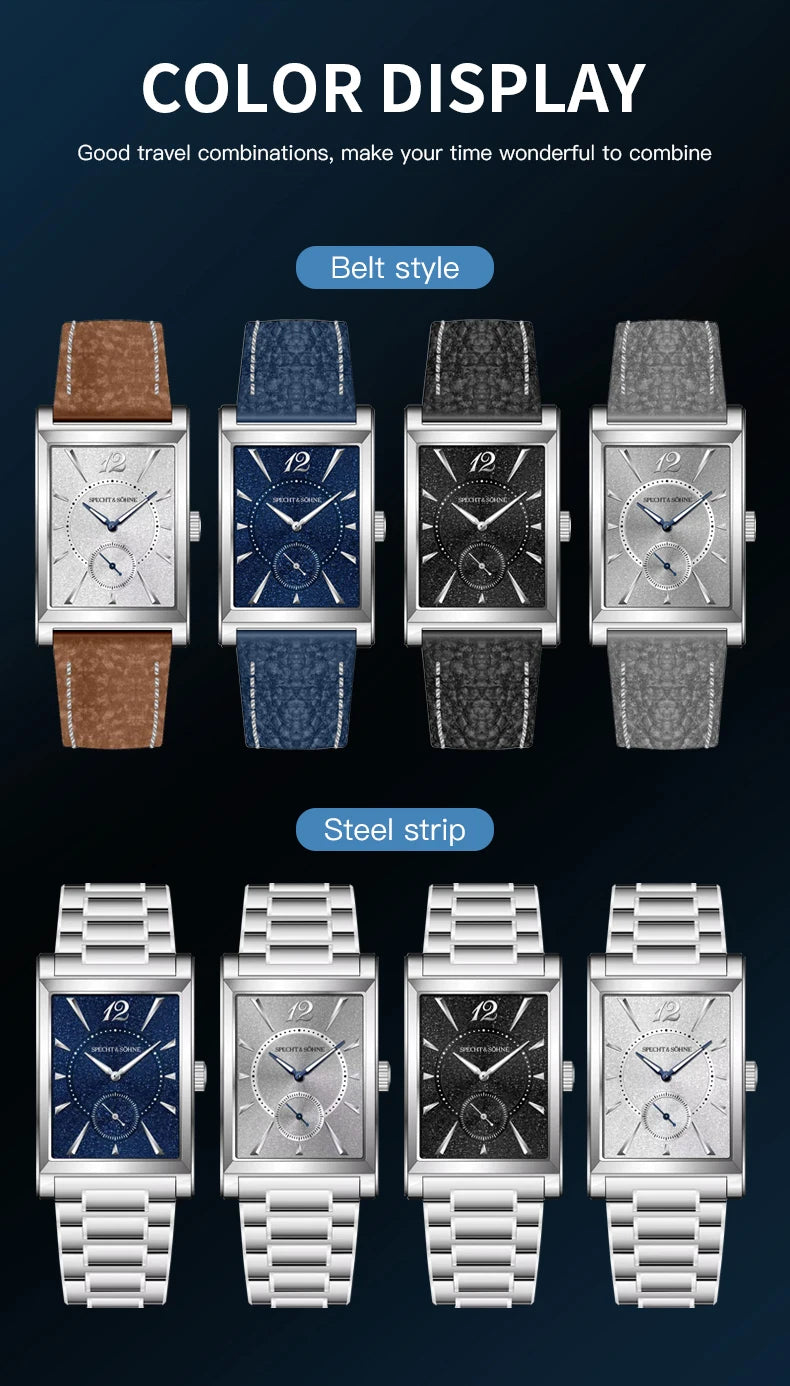 2025 New Fashion Specht & Söhne Square Watch Men's Watches Ultrathin Japan Movement Casual Men's Watch Black Color Men's Watch 26MM