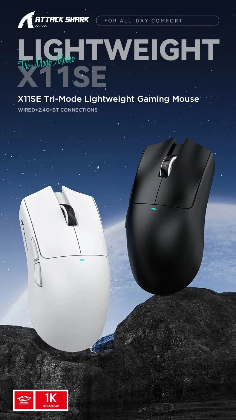 ATTACK SHARK X11SE ultra lagani bežični gaming miš, životni vijek od 20Million ciklusa, PAW3311 Gaming, 22KDPI, 400IPS, 40G, 1KHz, 65 Hours, 30mAH