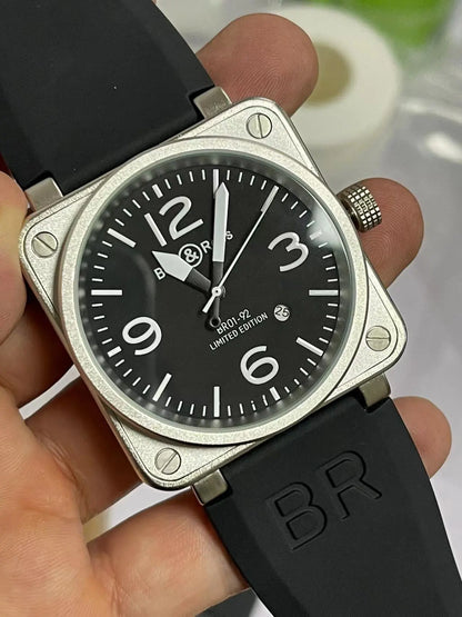 46mm Men Automatic Mechanical Watch Leather Black Ross Rubber 46mm