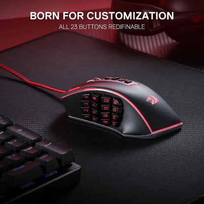 Mouse de gaming MMO Redragon M990, 32000 DPI, de înaltă precizie, cu fir, RGB, cu 23 de butoane programabile și 16 taste macro laterale