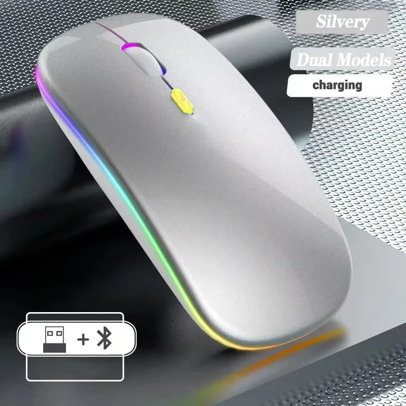Ratón inalámbrico recargable de doble modo, compatible con Bluetooth y USB 2.4G, para ordenador, portátil, iPad, tablet y notebook, ratón gaming