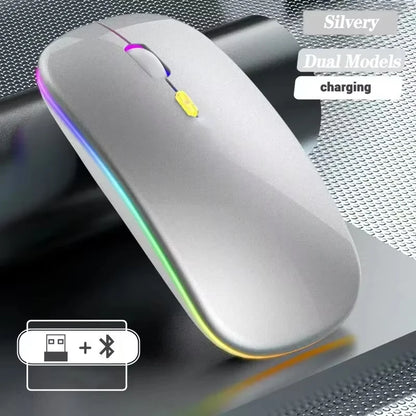 Ratón inalámbrico recargable de doble modo, compatible con Bluetooth y USB 2.4G, para ordenador, portátil, iPad, tablet y notebook, ratón gaming