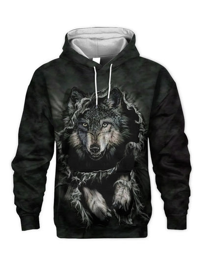 Fashion Animal Men's Hoodie Wolf 3D Print Fall Sweatshirt Hoodie Street Casual Sweatshirt Y2K Men's Oversized Unisex Clothing