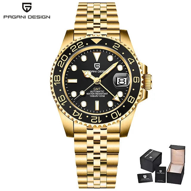 New PAGANI DESIGN Top Brand GMT Mens Wristwatch Sapphire Glass Automatic Men's Watch 100M Waterproof 40mm Men Mechanical Watches