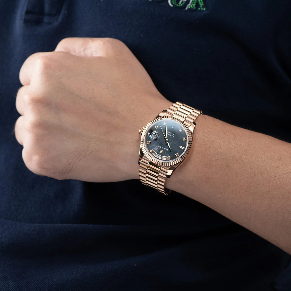 Sugess 36mm Mens of Watch Automatic Dandong Peacock SL3034 Day Movement Sapphire Glass 100m Waterproof Wristwatches MOP Date New