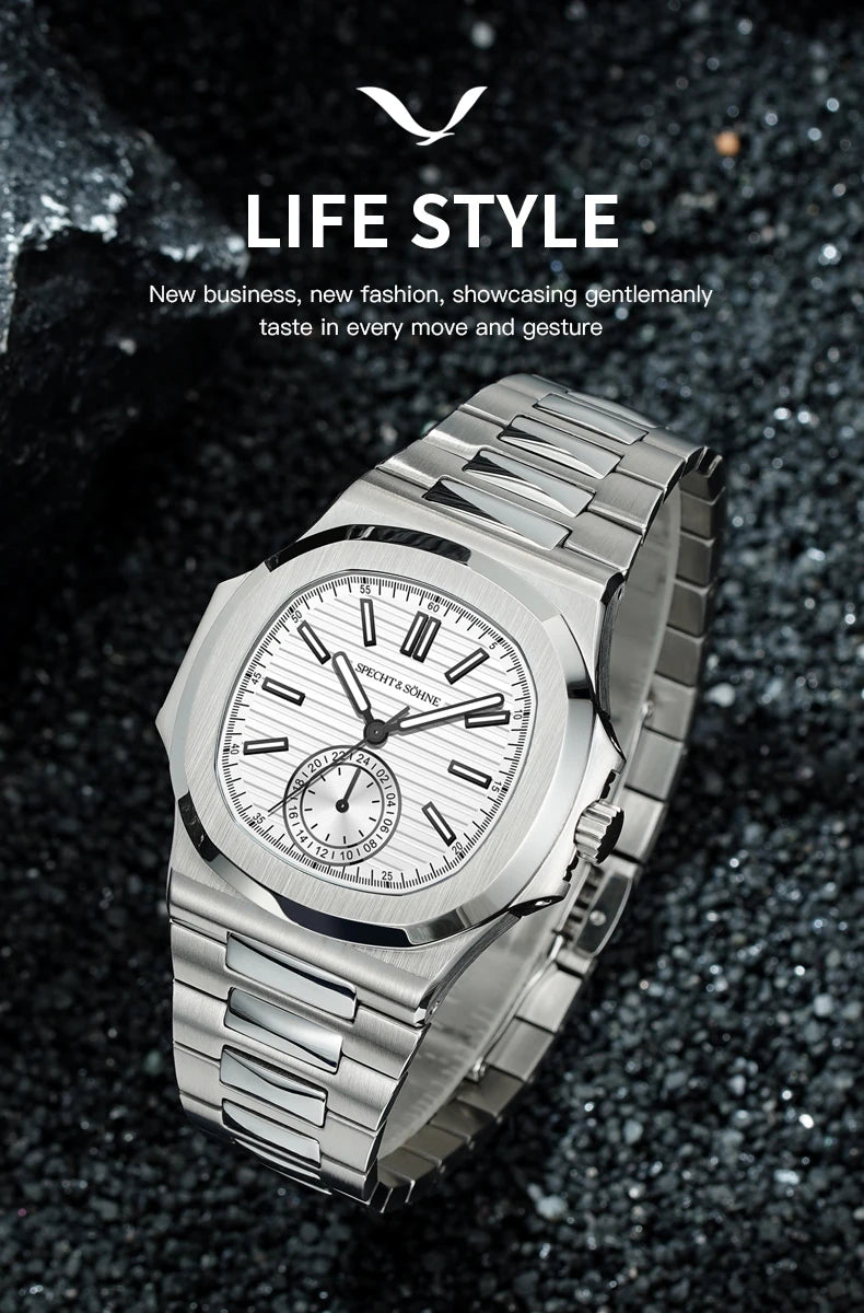 Relógio masculino ultrafino Specht & Söhne New Classic 40.8MM, movimento Japan VH60, vidro de safira, relógio desportivo 5980, resistente à água 50M