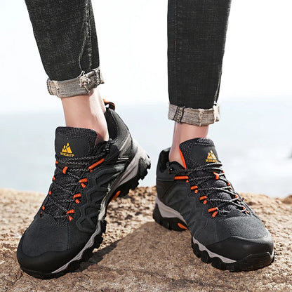 HIKEUP High-Quality Leather Hiking Shoes, Durable Outdoor Sport Men Trekking Leather Shoes, Lace-Up Climbing Hunting Sneakers