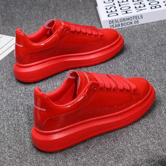 Red Lacquered Men's Shoes, Fashion Black Casual Skateboard Shoes, Outdoor Tennis Walking Shoes, Universal for Men and Women