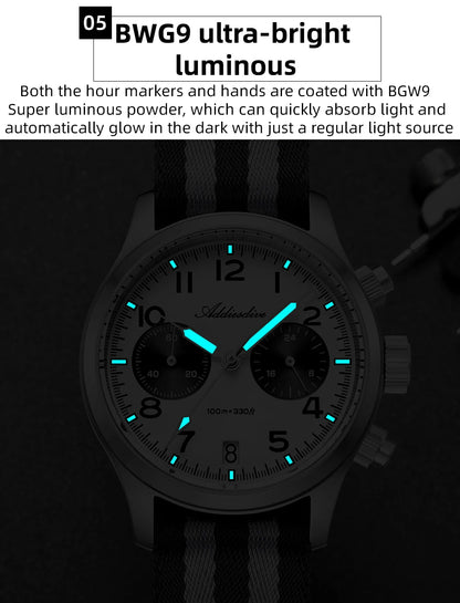 ADDIESDIVE 2025 New Panda Eye Men's Watches Retro Luxury VK64 Quartz Watch For Men Sport Chronograph 100M Waterproof Luminous
