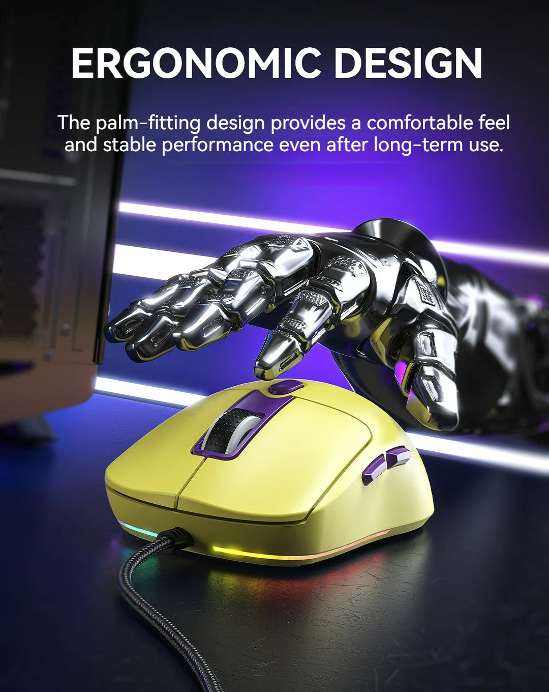Mouse de gaming cu fir, 6 niveluri DPI ajustabile până la 12800DPI, cip Instant A825, iluminare RGB, programare macro, design ergonomic, mouse universal