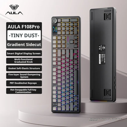 AULA F108 Pro mechanical keyboard 100& layout Bluetooth 2.4G wired gaming keyboard With hot-swappable gasket structure RGB light