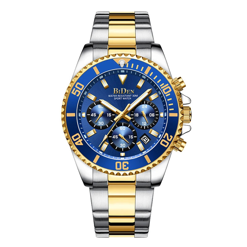 BIDEN Multi-functional men's quartz watch luxury waterproof night light business style diving series casual fashion watch