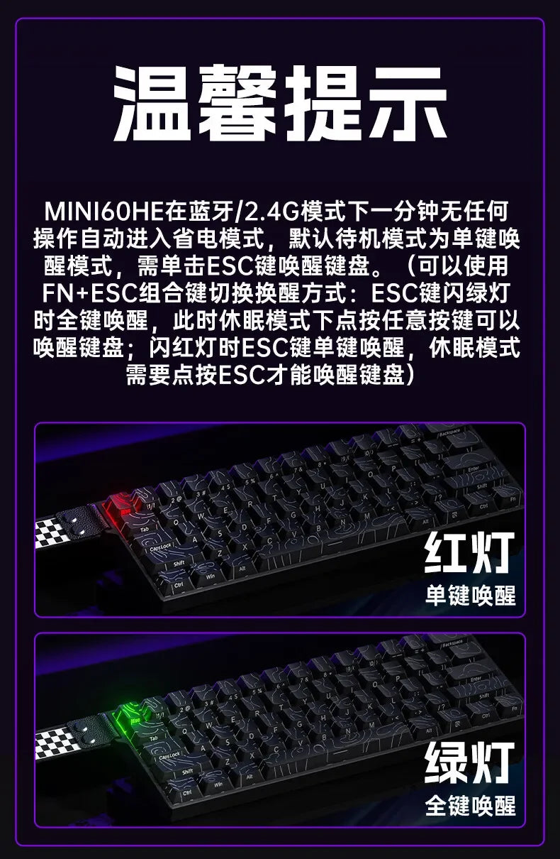 AULA Mini60 HE Magnetic Switch Keyboard RGB Tri-Mode Wireless Mechanical Keyboard, 8000Hz Gaming Keyboard with 0.01mm Rapid Trigger, Bluetooth, 2.4GHz & USB-C