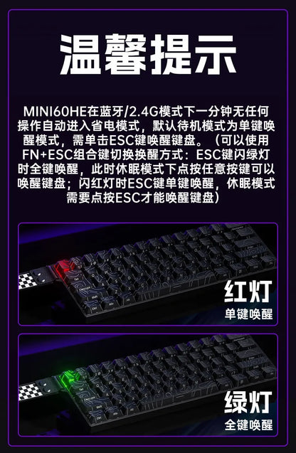 AULA Mini60 HE Magnetic Switch Keyboard RGB Tri-Mode Wireless Mechanical Keyboard, 8000Hz Gaming Keyboard with 0.01mm Rapid Trigger, Bluetooth, 2.4GHz & USB-C