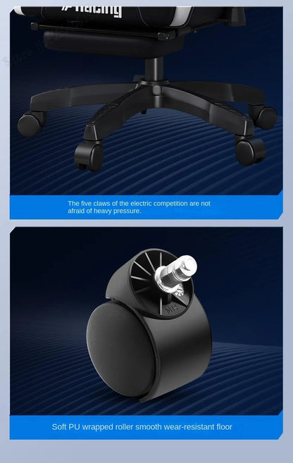 Gaming Chair with Latex Seat Cushion, Four-stage Pneumatic Cylinder, Removable Dual Headrest Adjustable Backrest, Office Chair