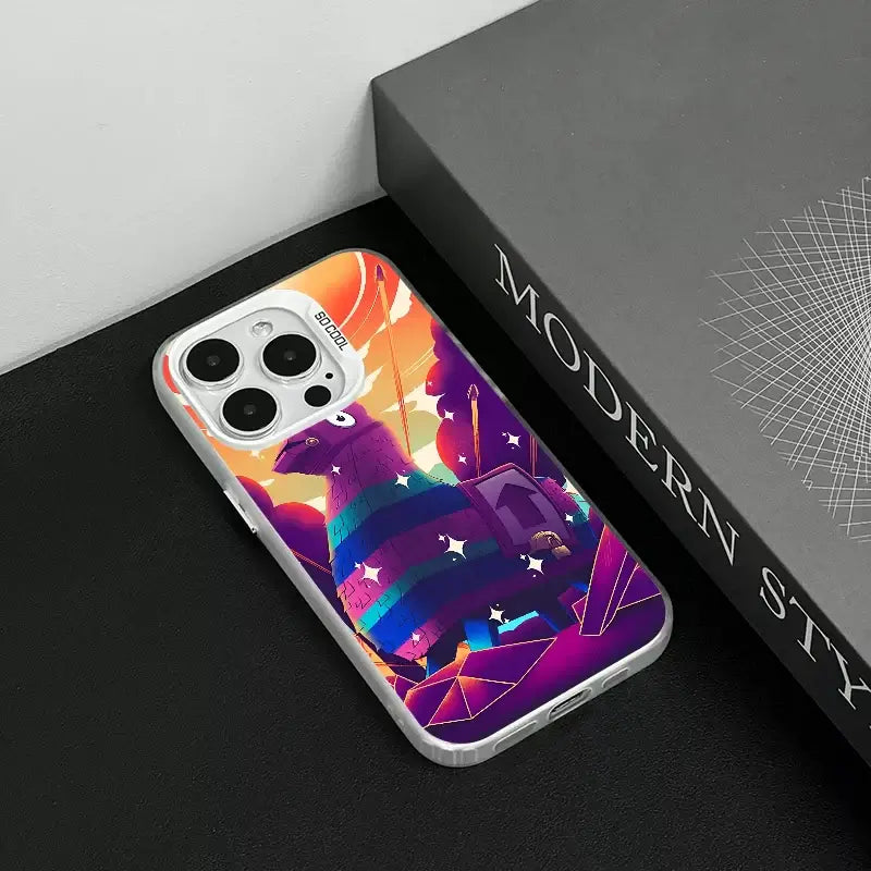 1pc Game F-Fortnite Phone Case IMD Color Silver Shell For iPhone 16, 15, 14, 13, 12, 11 Pro Max Plus