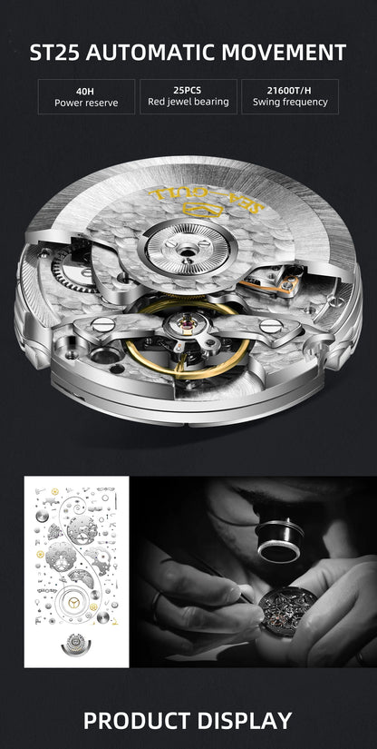 Seagull Flywheel Series Men's Watch Xidong Mechanical Watch 316L Precision Steel Band 39mm Business Watch Relojes Para Hombres