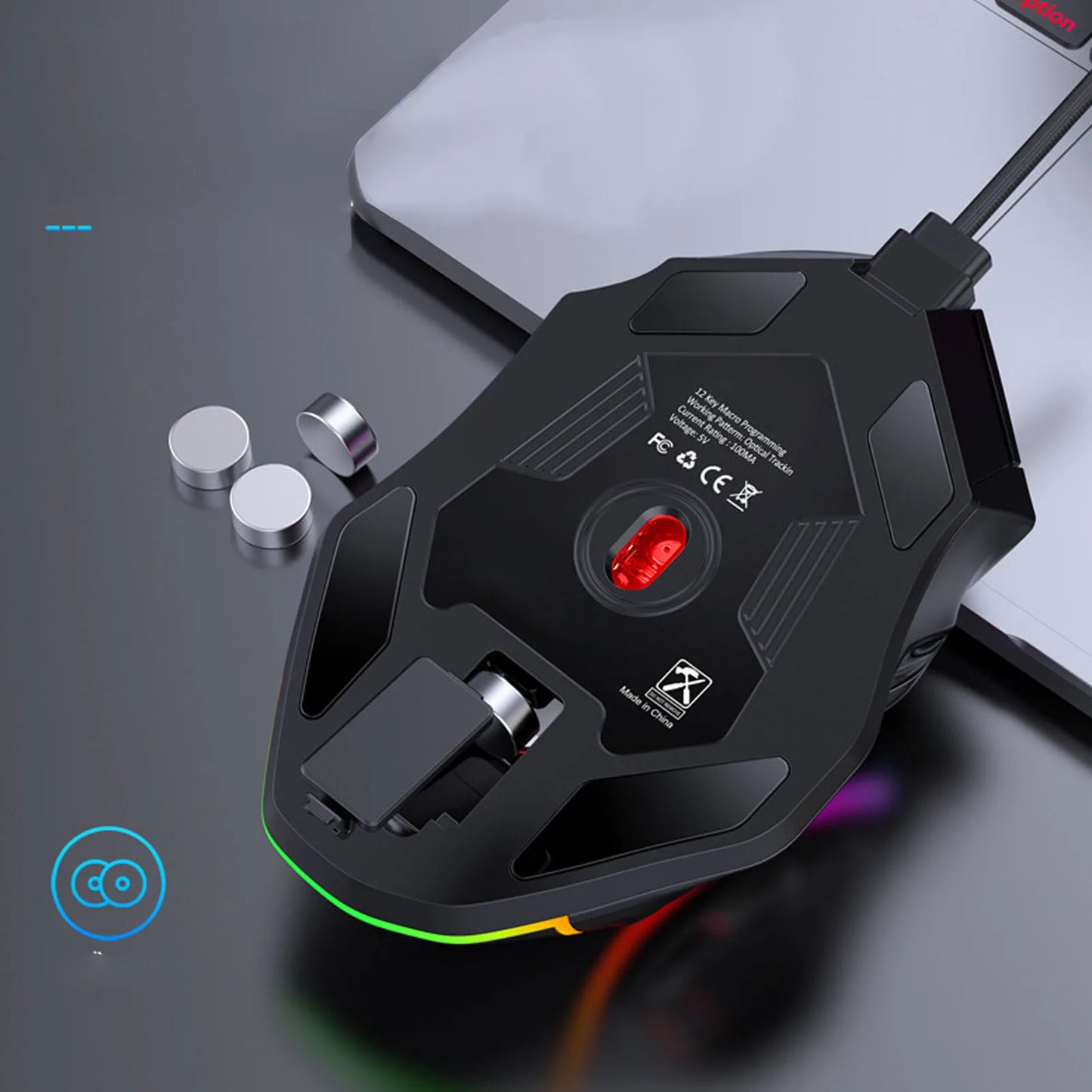 Rato Gaming RGB com Fio 12800DPI, 12 Teclas com Definição de Macros, Acessórios de Substituição para Computador, Funcionamento Fotoelétrico