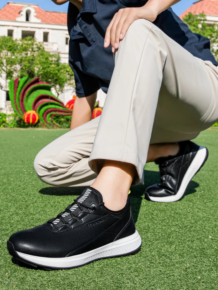 Golf Sports Shoes for Men, Waterproof High-Quality Leather Golf Competition Sports Shoes, Formal Golf Course Training Shoes for Men