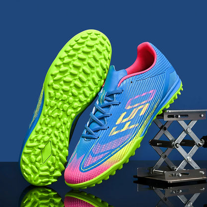 Chaussures de football pour hommes, modèle TF, avec crampons en caoutchouc absorbant les chocs, baskets en PU respirantes pour l'entraînement sur gazon.