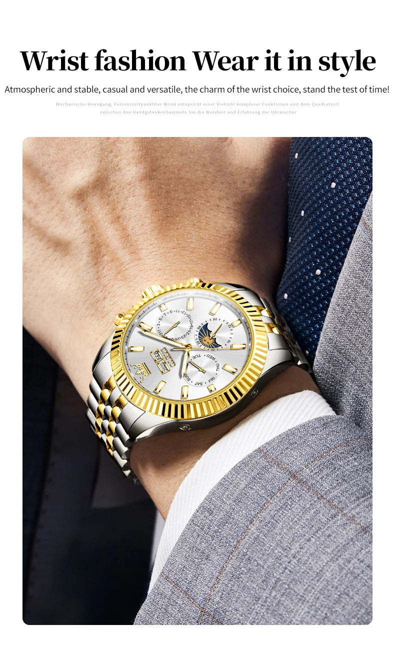 OLEVS 6688 Fashion Automatic Mechanical Men's Watch Moon Phase Dual Calendar Waterproof Luminous Luxury Business Watch for Man