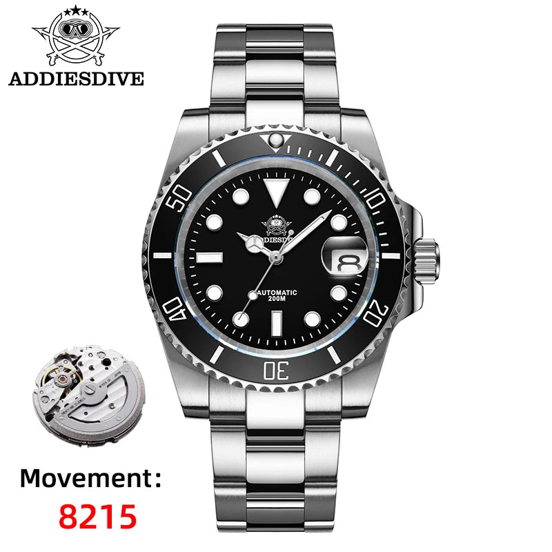 ADDIESDIVE Luxury Men's Automatic Watch 8215 Mechanical Watch BGW9 Luminous Sapphire Glass Diver's Watch Men Analog Watch AD2503