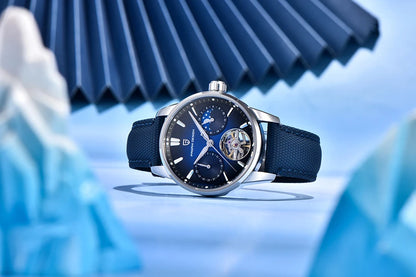 PAGANI DESIGN – luksuzni mehanički sat za muškarce, 41 mm, safirno staklo, kožni remen, vodootporan, u pilotskom stilu, s turbiljonom i fazama mjeseca