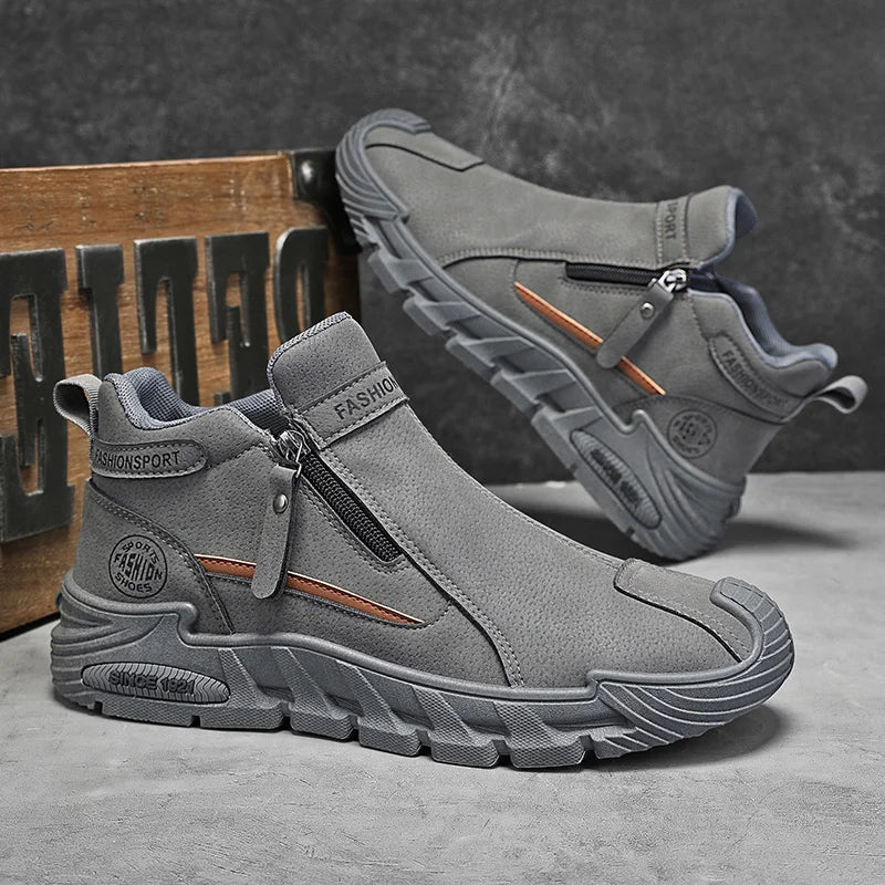Men's High-Top Zipper Sneakers | Casual Non-Slip Work Boots | Fashion Comfort Walking Shoes for Men