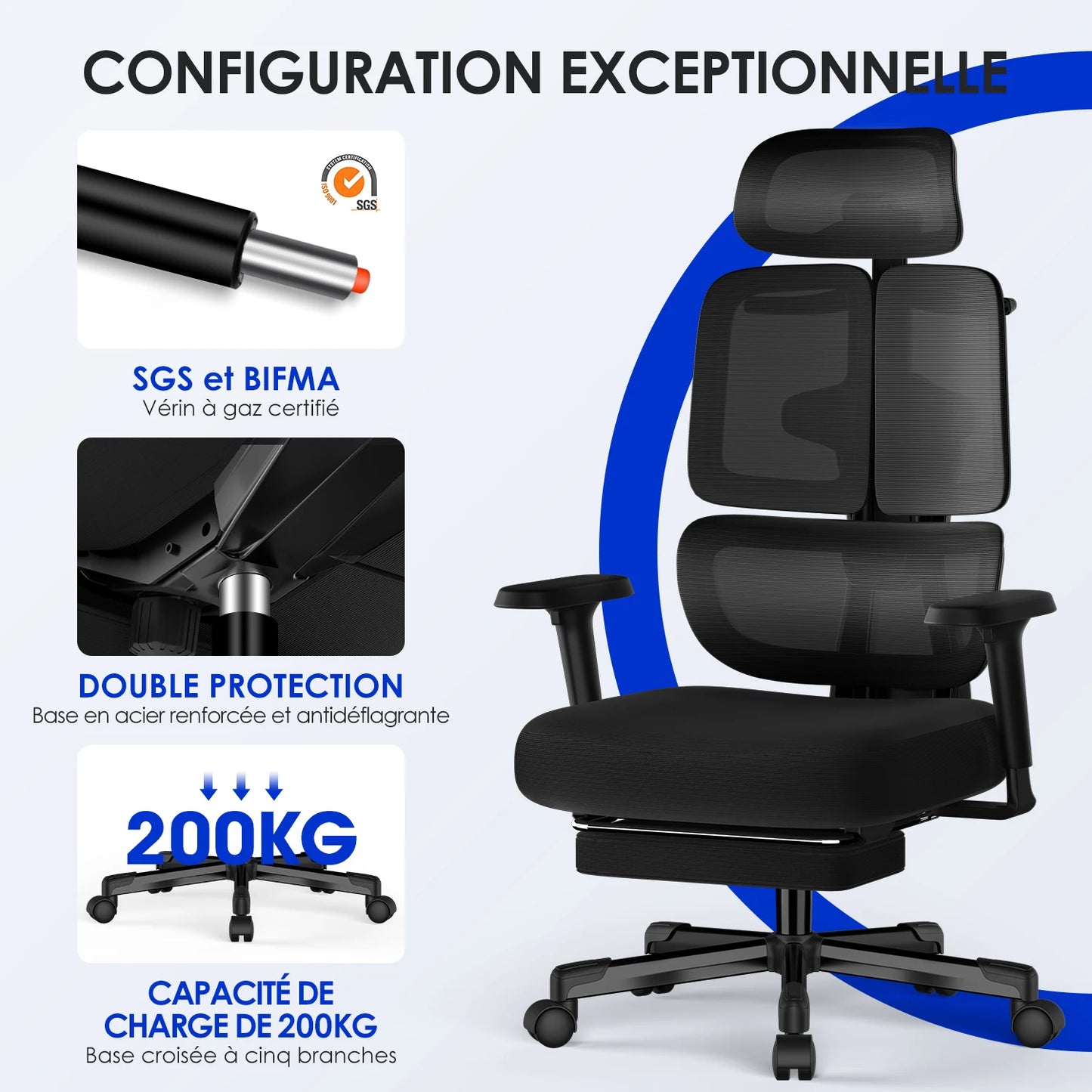 AUTHMIC Premium Ergonomic Office Chair with 6D Adjustable Armrests, 3D Headrest, 3-Zone Backrest, 200kg Capacity, Reclining 90°-160°