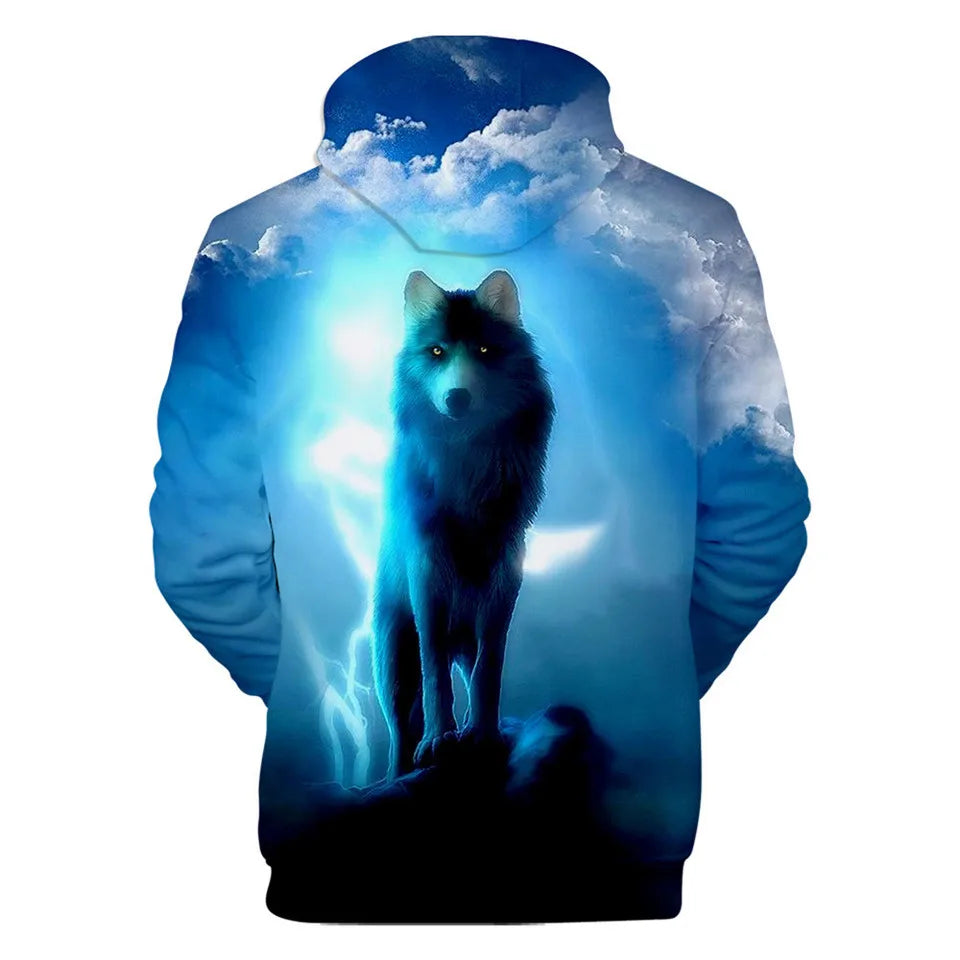 Cool Space Galaxy Wolf Hoodie Hoodies Men Bright Wolf Fashion Handsome Wolf Hoodies Spring Autumn Pullovers Sweatshirts Sweat