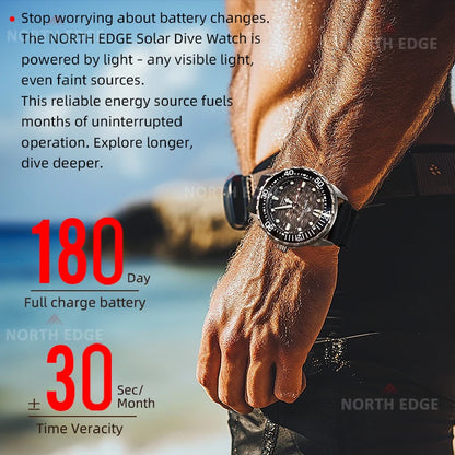 NORTH EDGE TRITON-Ti Solar Powered Dive Watch Titanium Alloy Case Men Luxury Quartz Watches For Men Waterproof 300M