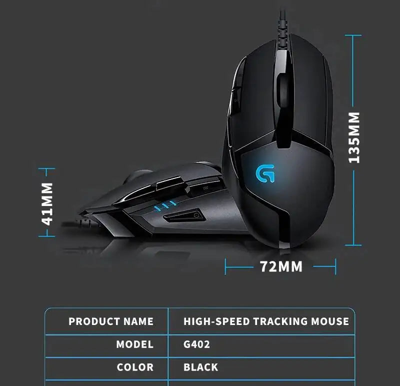 Laidinė žaidimų pelė Logitech G402, 32 bitų ARM procesorius, 8 mygtukai, 500 IPS, neslystanti – visos dienos žaidimų ir darbo sesijoms