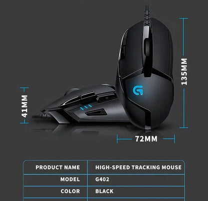 Laidinė žaidimų pelė Logitech G402, 32 bitų ARM procesorius, 8 mygtukai, 500 IPS, neslystanti – visos dienos žaidimų ir darbo sesijoms