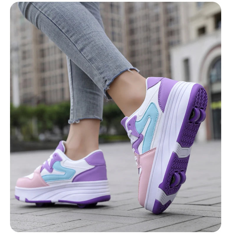 Children's Outdoor Sports Roller Skates Shoes Single Row Wheel Kids Sliding Shoes Four-Wheel for Boys and Girls