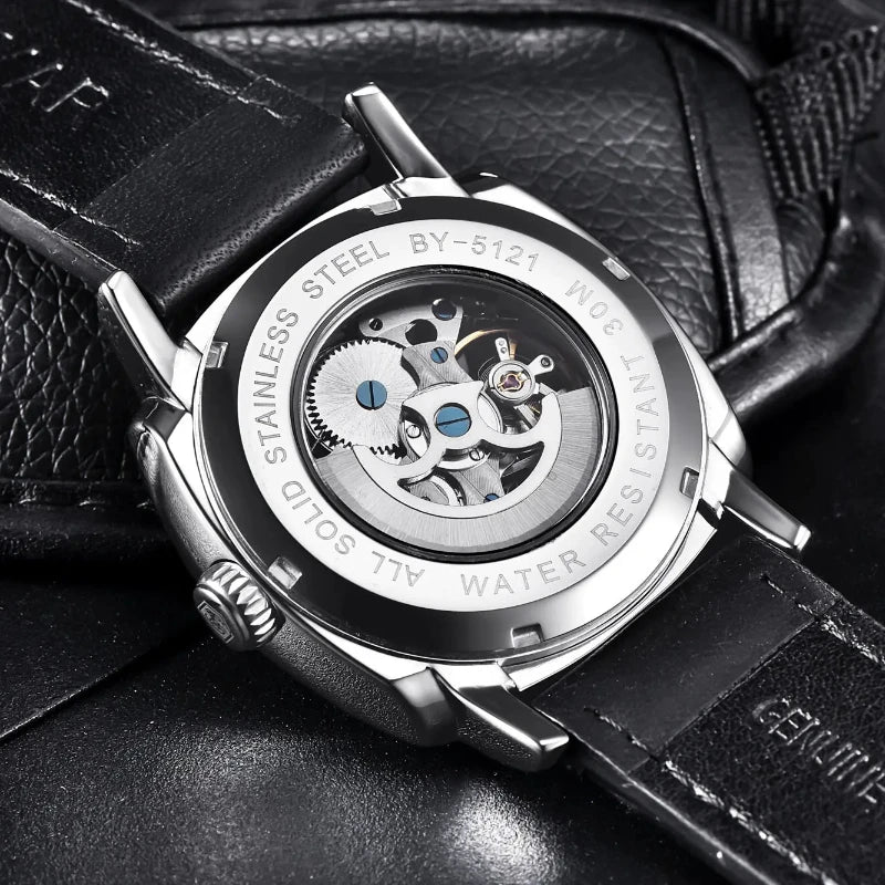 BENYAR Watch for Men Luxury Skeleton Tourbillon Automatic Mechanical Men's Watch 30M Waterproof Leather Strap Sports Reloj Hombre